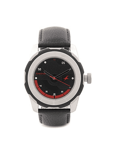 Men’s Black Dial Analog Leather Strap Watch
