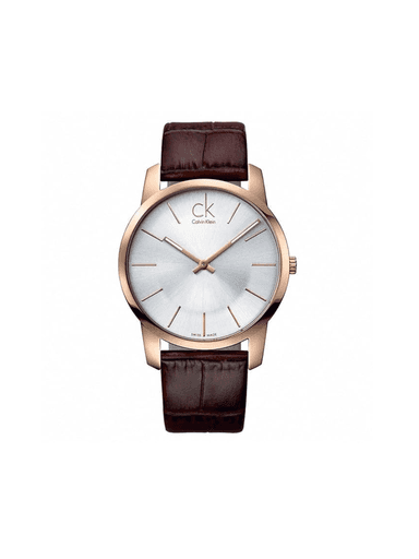 Men’s Premium Watch – Silver Dial, Brown Leather Strap, Rose Gold Case