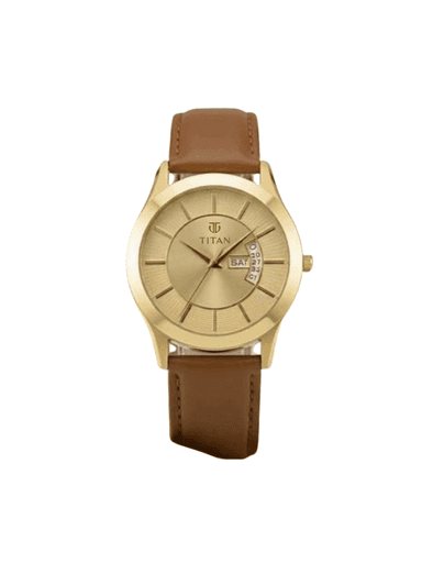 Men’s Brown Leather Strap| Champagne Dial Gold-Tone Premium Wrist Watch