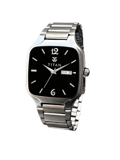 Men’s Silver Stainless Steel Square| Black Dial Premium Wrist Watch